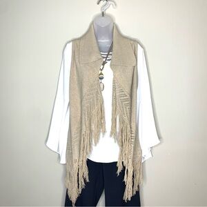 CATO Tan Boho Fringe Knit Vest S Oversized High Low Sweater Western Layering